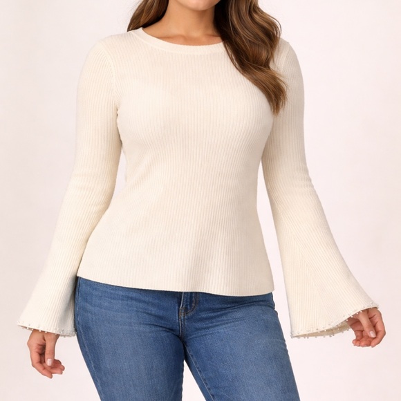 Edited x Hunter McGrady Tops - Edited x Hunter McGrady Cream Ribbed Sweater Top Size Large Stretch - NWT